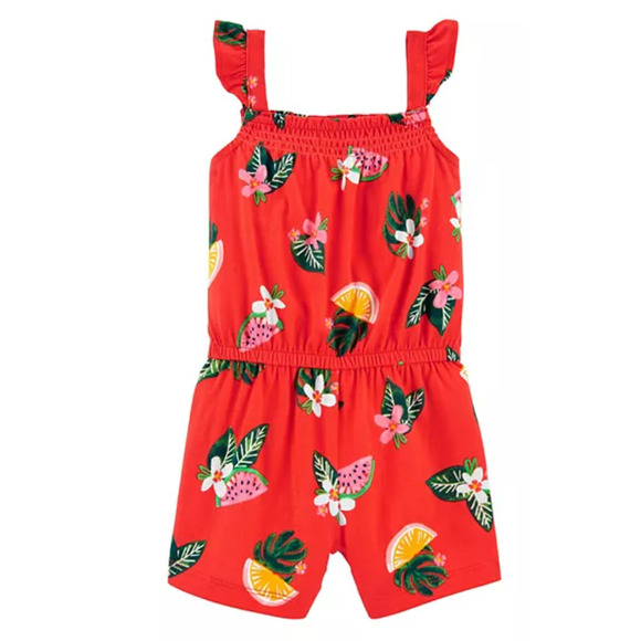 Carter's Red Fruit Flower Flutter Sleeves Romper Shorts Baby Girl 12 Months - Picture 1 of 5